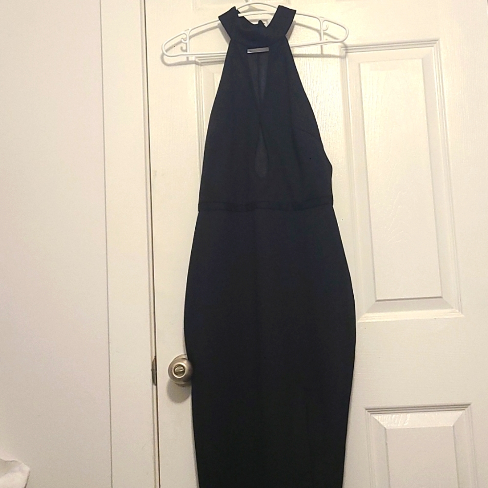 Okakie/Workhall Black Midi Dress High Neck with Keyholes to Waist
